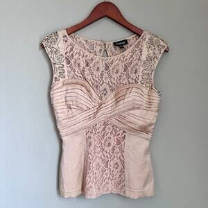 Bebe Coquette Embellished Lace Corset Silk Top Blush Pink Satin Bustier Babydoll